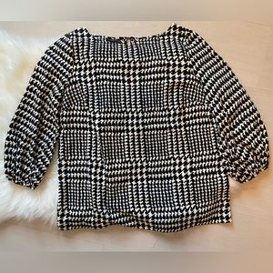 Like NEW Talbots Women's Medium Petite Poet Sleeve Top Houndstooth 3/4 Sleeve